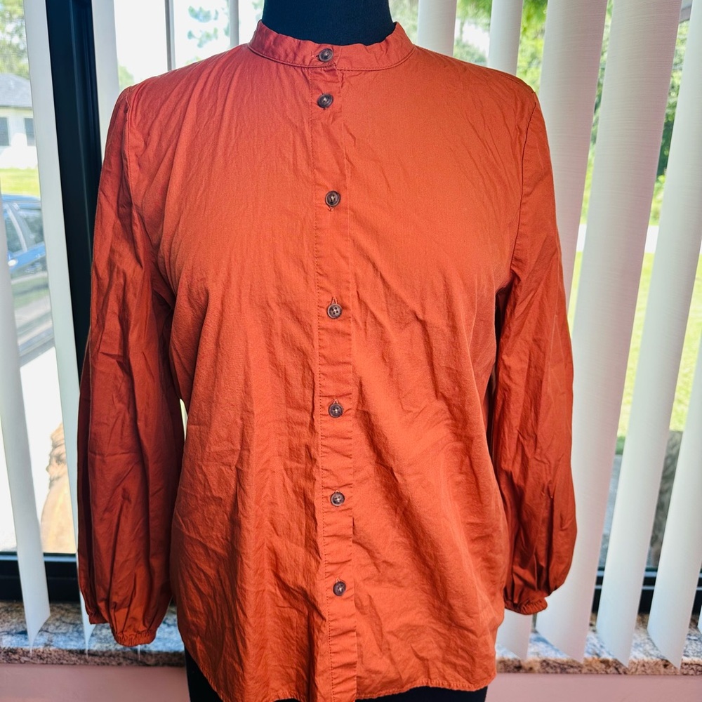 Who What Wear Long Bell Sleeve Collarless Orange Adobe Button-up Shirt M